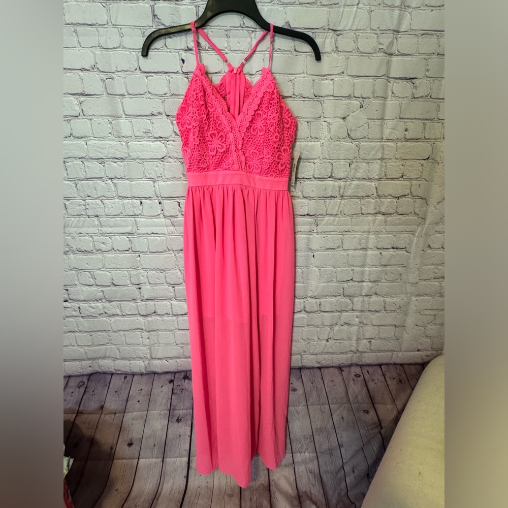 Hot Pink Lace Maxi Dress